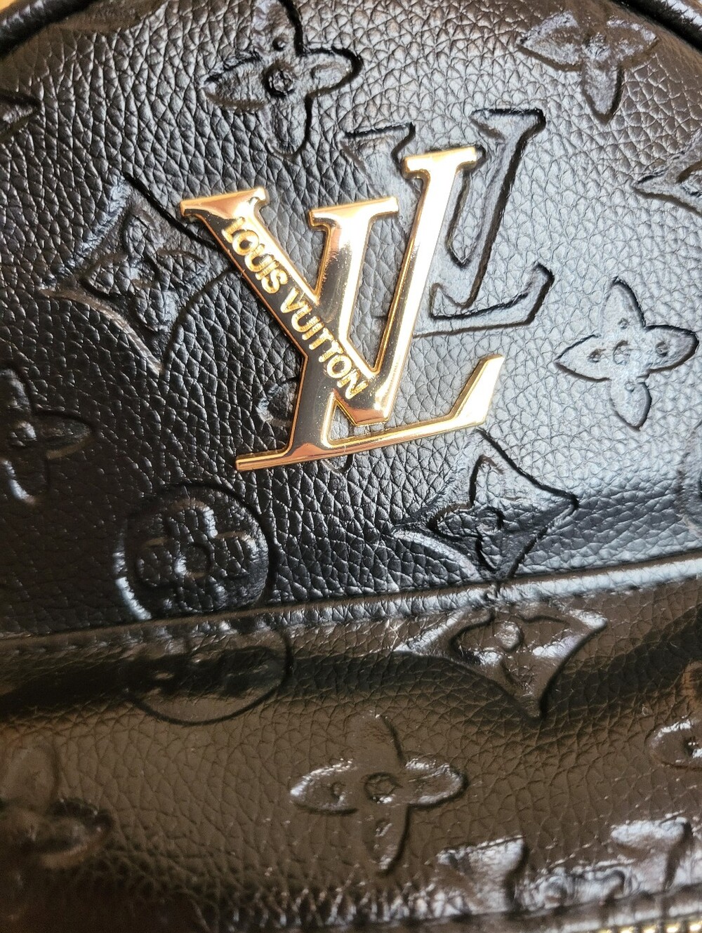 Designer Inspired Black Embossed Mini Backpack with Gold Hardware. - Picture 5 of 16